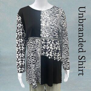 No Brand | Vintage Patchwork Blouse | Black + White | XL | EUC